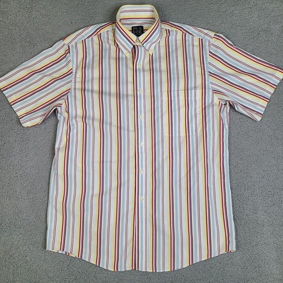 Jos A Bank Shirt Mens Medium‎ White Colorful Striped Short Sleeve Button Down - Picture 1 of 14